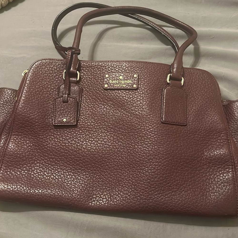Kate Spade Bay Street Lydia Bag Satchel Mulled Wine Burgundy Pebbled Leather